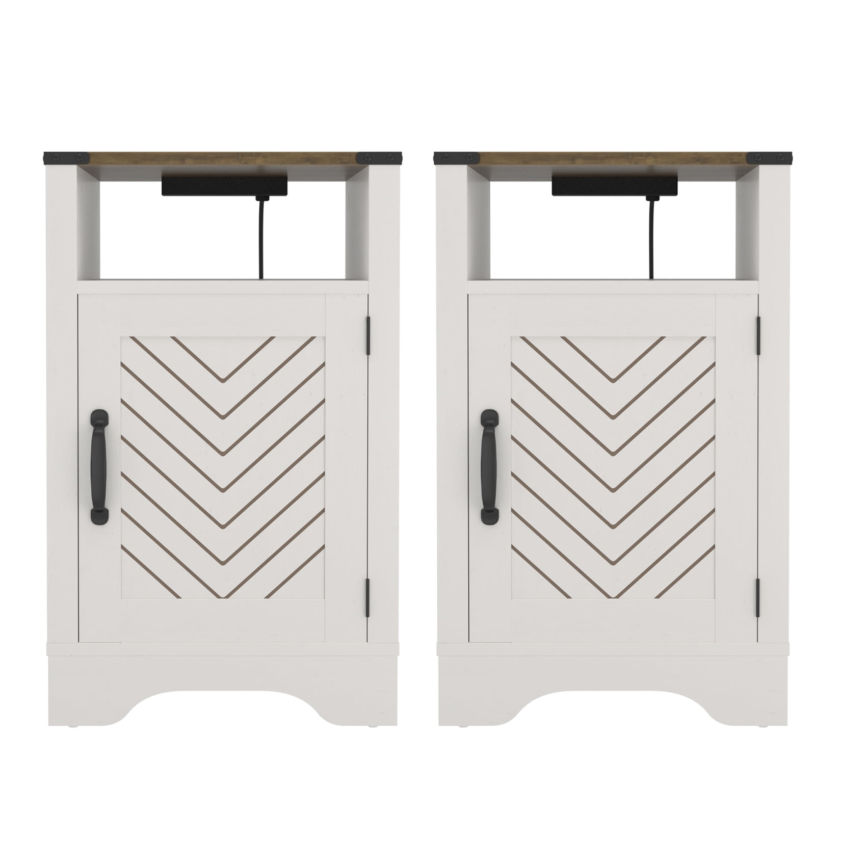 Set of 2 Farmhouse Nightstand Side Table, Wooden Rustic End Table, Tall