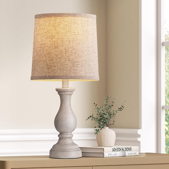 Set of 2 Farmhouse Table Lamps - Rustic Linen Bedroom Lamps for Nightstands, 22" Boho Bedside Lamp for Living Room End Table Office Desk Decor