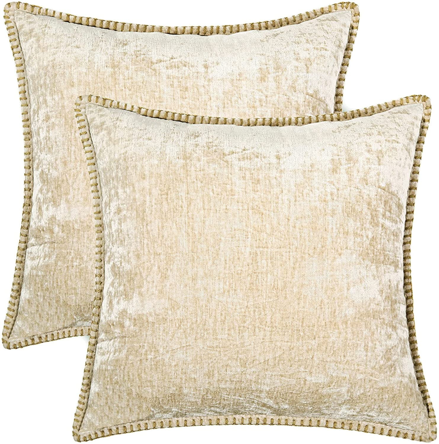Set of 2, Farmhouse Velvet Pillow Covers, Square Chenille Pillow Covers