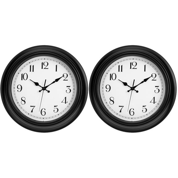 Set of 2 Farmhouse Wall Clock Outdoor Clocks Decorative Black