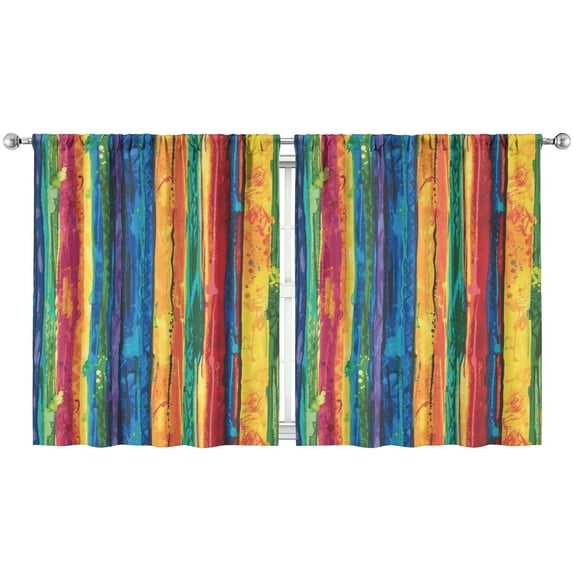 Set of 2 Fashion Kitchen Curtains - Artistic Colorful Abstract Tier Panels, 52x63 Inch, Pop Art & Psychedelic Design