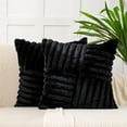 thumbnail image 1 of Set of 2 Faux Fur Decorative Throw Pillow Covers Fluffy Striped Pillowcase Cushion Covers 18 x 18 Inch Decor Sofa Couch Bedroom Black, 1 of 4
