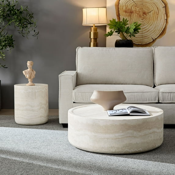 Kevinplus Set of 2 Faux MARS Pattern Round Coffee Tables for Living Room, No Need Assembly.