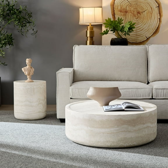 Kevinplus Set of 2 Faux MARS Pattern Round Coffee Tables for Living Room, No Need Assembly.