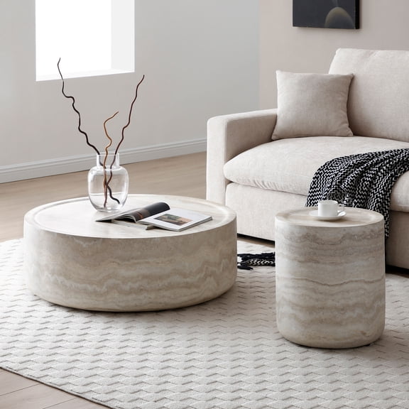 Kevinplus Set of 2 Faux MARS Pattern Round Coffee Tables for Living Room, No Need Assembly.