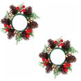 thumbnail image 1 of Set of 2 Faux Pine Cone Red Berry Candle Holder Wreath 7.87in Candle Ring for Christmas Desktop Holiday Decoration, 1 of 5