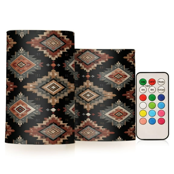 Set of 2 Flameless Candles Lights with Remote Control Flickering LED Candles Electric Candles for Home Decor Parties Earthy Tones Rhombus Shape