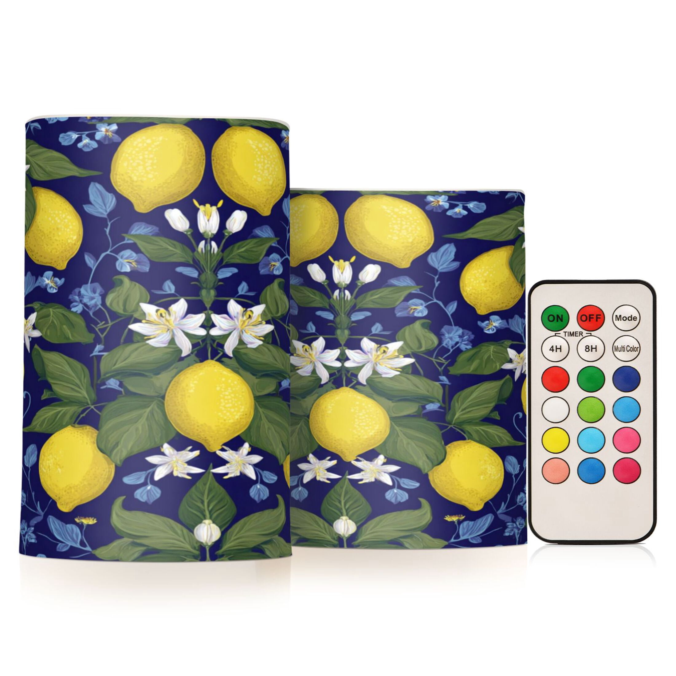 Set of 2 Flameless Candles Lights with Remote Control Flickering LED Candles Electric Candles for Home Decor Parties Lemon Pattern