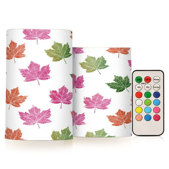 Set of 2 Flameless Candles Lights with Remote Control Flickering LED Candles Electric Candles for Home Decor Parties Pink Maple Leaf