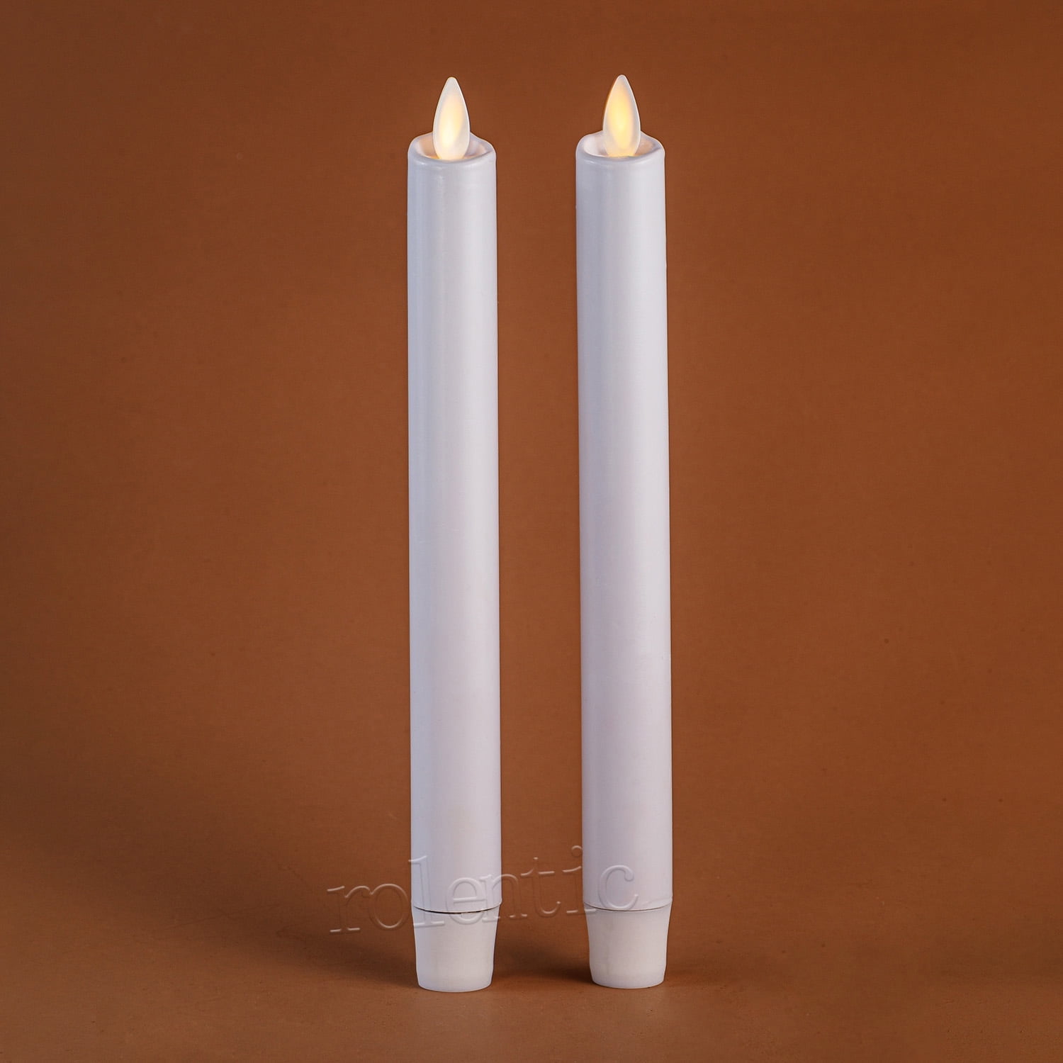 Set of 2 Flameless White Taper Candles Remote Moving Wick 8"
