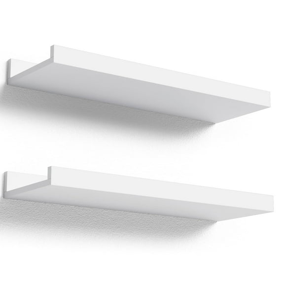 Set of 2 Floating Shelves for Wall, White Modern Display Shelves with Lip, Picture Ledge for Bedroom Nursery Living Room Bathroom Kitchen