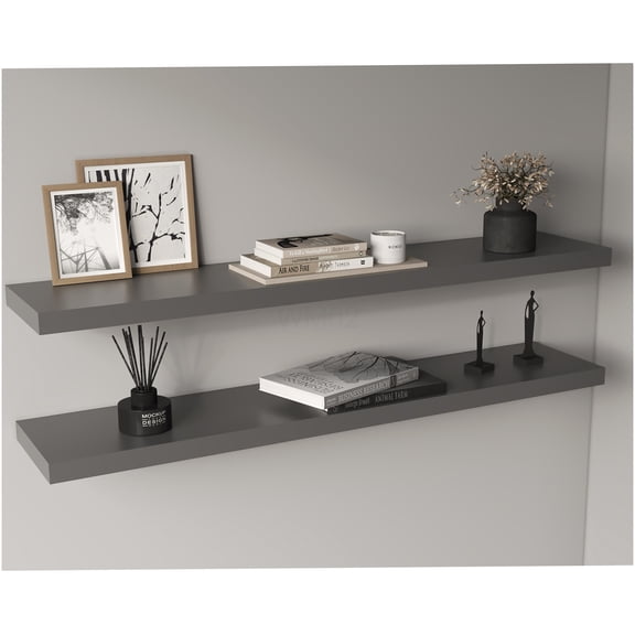 Set of 2 Floating Wall Shelves 47 inch, Modern Gray MDF Storage Shelves for Living Room, Bedroom, Bathroom Decor