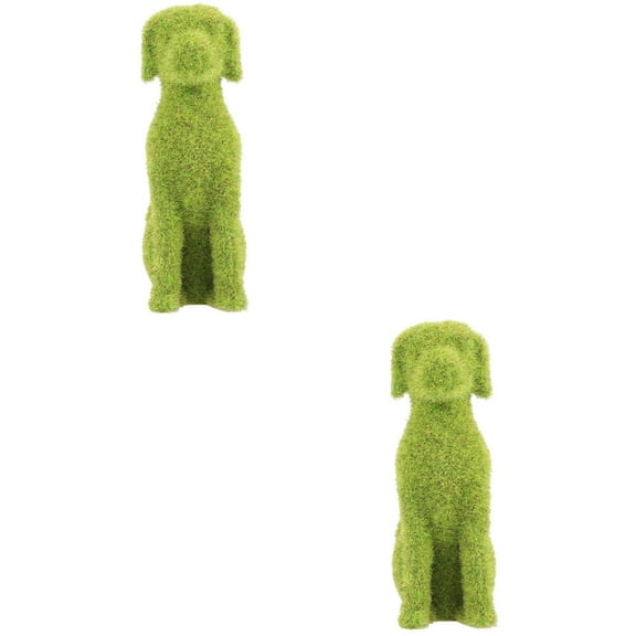 Set of 2 Flocking Animal Decor Large Green Dog Topiary Garden Figurine
