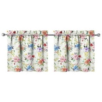 Set of 2 Floral Cafe Curtains - Watercolor Flower Pattern, Rustic Farmhouse Kitchen Curtains, 27.5x24 Inch, Rod Pocket Design