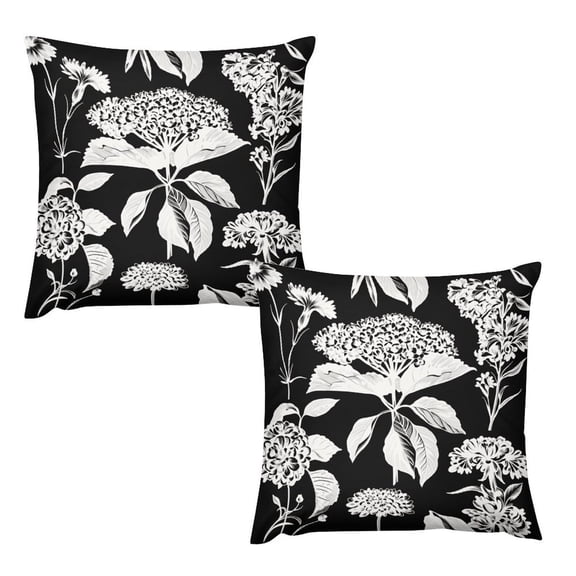 Set of 2,Floral Pillow Covers Black Beige Hydrangea Herbs Botanical Throw Pillow Cover Decor Vintage Boho Flower Pillowcase 18x18 inch