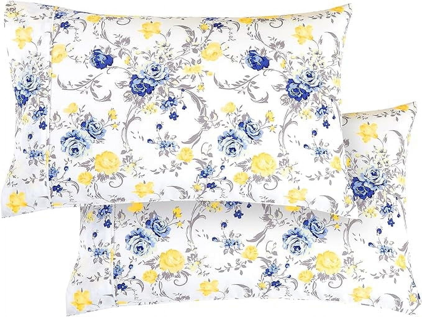 King Size Gold and Blue Floral Microfiber Pillowcases