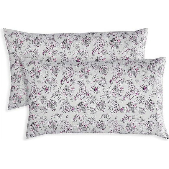 Set of 2 Floral Pint Pillowcases - 1500 Series Hotel Quality Microfiber, Soft and Smooth Envelope Closure - King, Paisley Purple