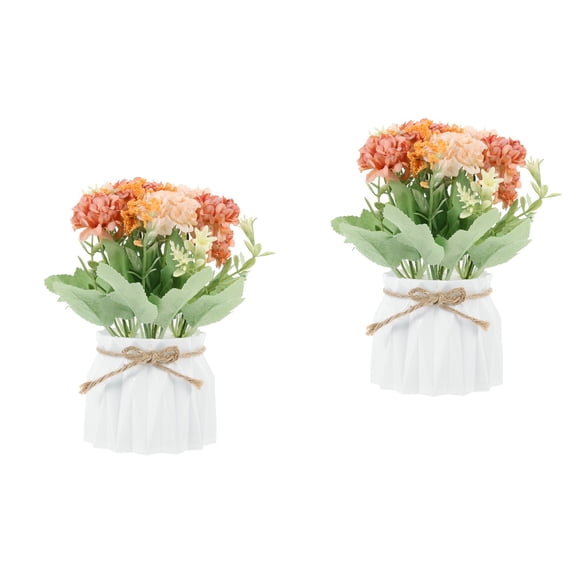 Set of 2 Flower Arrangement Supply Fake Bouquet Decor Artificial Flowers Double Bridesmaid Orange
