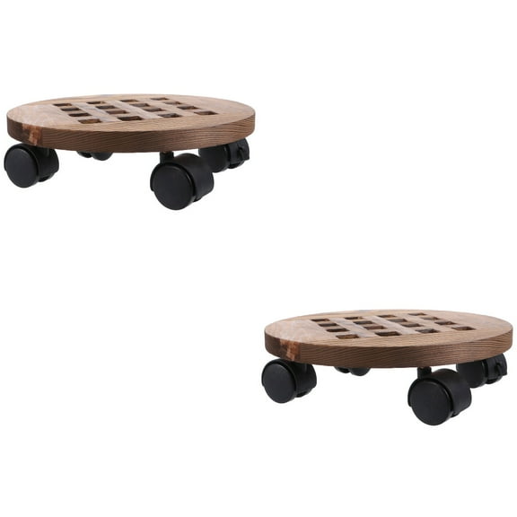 Set of 2 Flower Pot Holder Round Plant Stand Rolling Plants Indoor Pots Brown