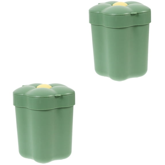 Set of 2 Trash Cans with Lids, Decorative Garbage Bins for Office and Home, Green Accents