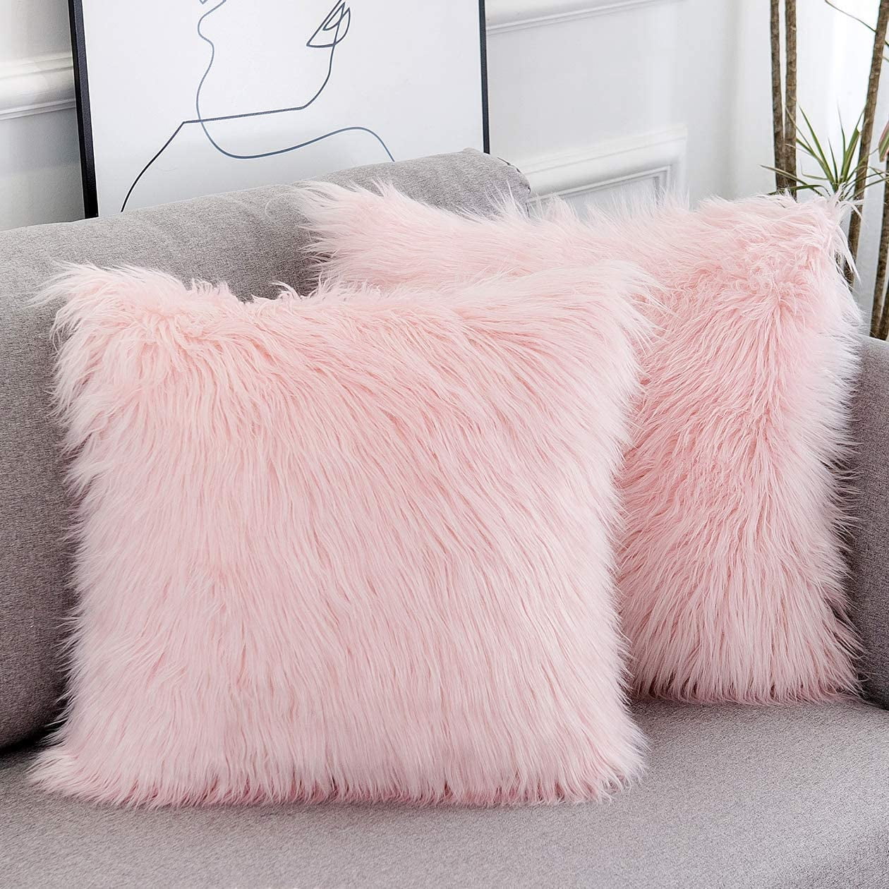 Luxury Faux Rabbit Fur Throw Pillow Covers Fleece Cushion 18x18 Set Of 2  For Fall Decorative Super Soft Fluffy Aesthetic Beach Textured Square  Cojines
