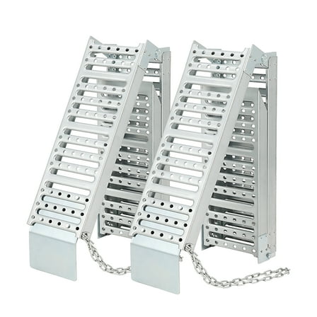 Set of 2 Foldable ATV Ramp 72" L x9 W, Folds into Three Sections ATV Ramps, Silver Color, Metal Loading Ramps Total Weight Capacity 1500 lbs