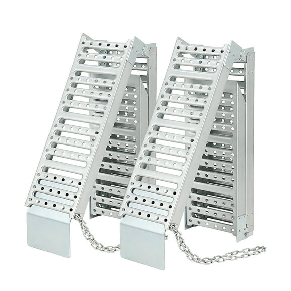 Set of 2 Foldable ATV Ramp 72" L x9 W, Folds into Three Sections ATV Ramps, Silver Color, Metal Loading Ramps Total Weight Capacity 1500 lbs