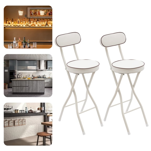 Shangmakel ShangmakelSet of 2-Folding Bar Stool Chair with Tall Foldable Chair Leather Padded Counter Height Collapsible Stool