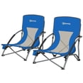 thumbnail image 1 of Set of 2 Folding Beach Chairs with Mesh Back, Carry Bag and Cup Holder for Outdoor Camping Lawn Sports Picnic Dark Blue, 1 of 12