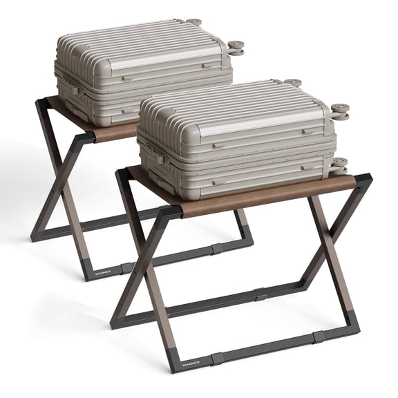 SONGMICS Luggage Racks, Set of 2 Foldable Suitcase Stands, Metal Luggage Holders, Easy to Assemble, for Guest Room, Hotel, Bedroom, Walnut Brown and Ink Black