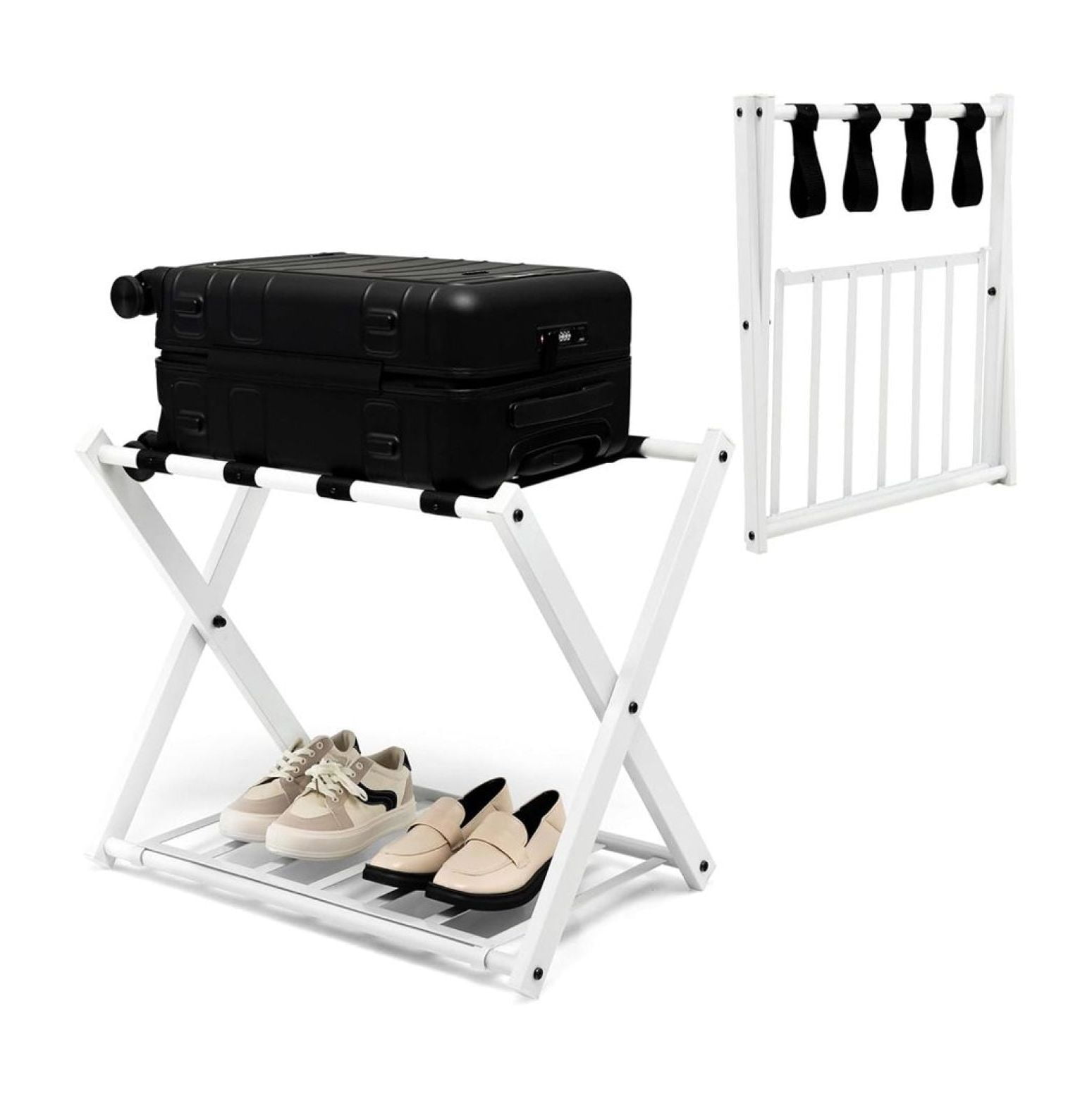 Set of 2 Folding Metal Luggage Rack Suitcase Shoe Racks and Storage ...