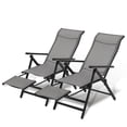 thumbnail image 1 of Set of 2 Folding Oversized Lounge Chairs XL Outdoor High Back Chair Camp Reclining Chair with Retractable Footrest for Poolside Backyard, Gray, 1 of 9