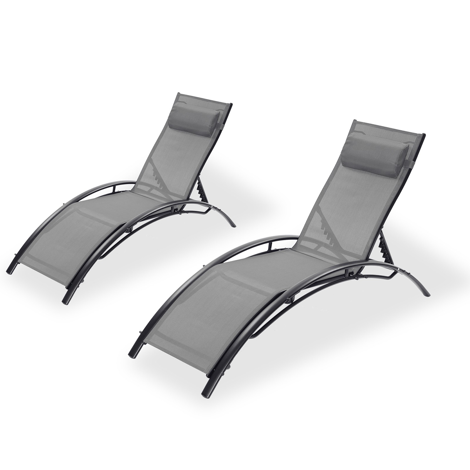Set of 2, Folding Patio Chaise Lounge Chair for Outside, Aluminum Adjustable Outdoor Pool Recliner Chair, Black Frame (Grey) - image 1 of 5