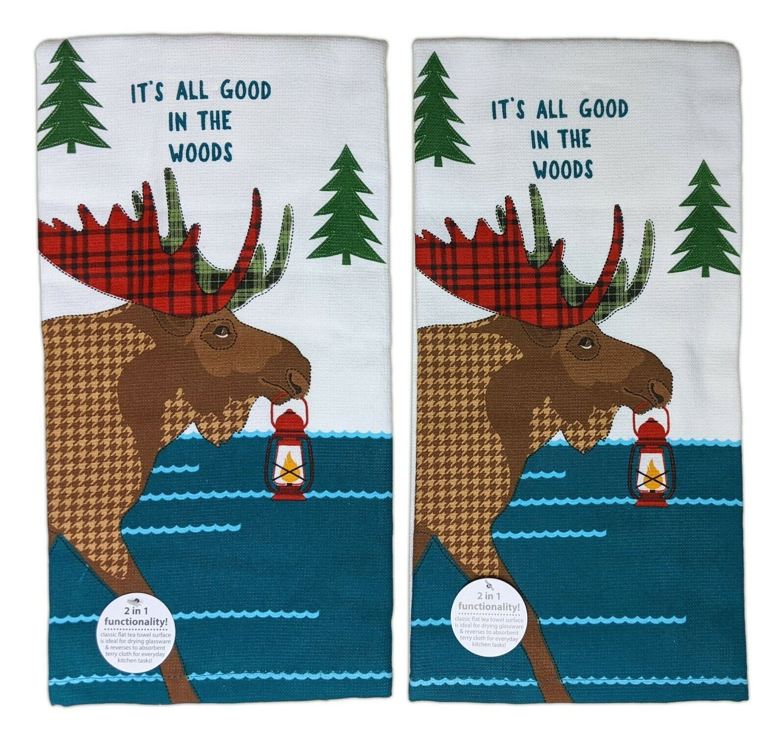 Set of 2 Forest Friends MOOSE Terry Kitchen Towels by Kay Dee Designs