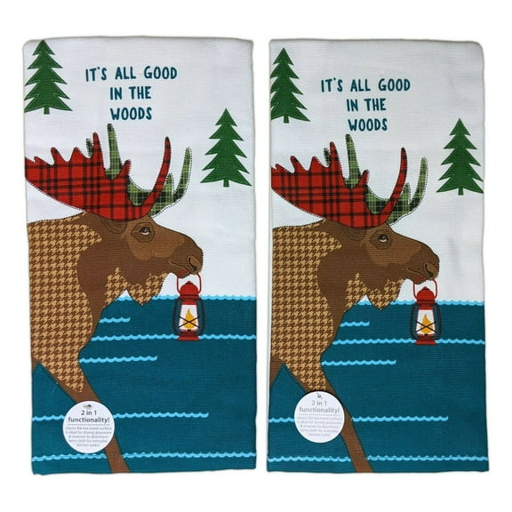 Set of 2 Forest Friends MOOSE Terry Kitchen Towels by Kay Dee Designs