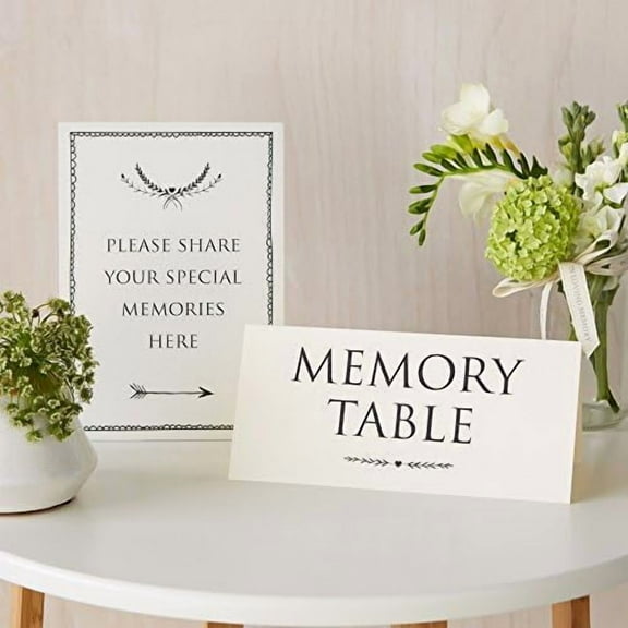 Set of 2 Funeral Memory Table Signs - Matches our Ivory Memory Books for Memorial, Celebration of Life