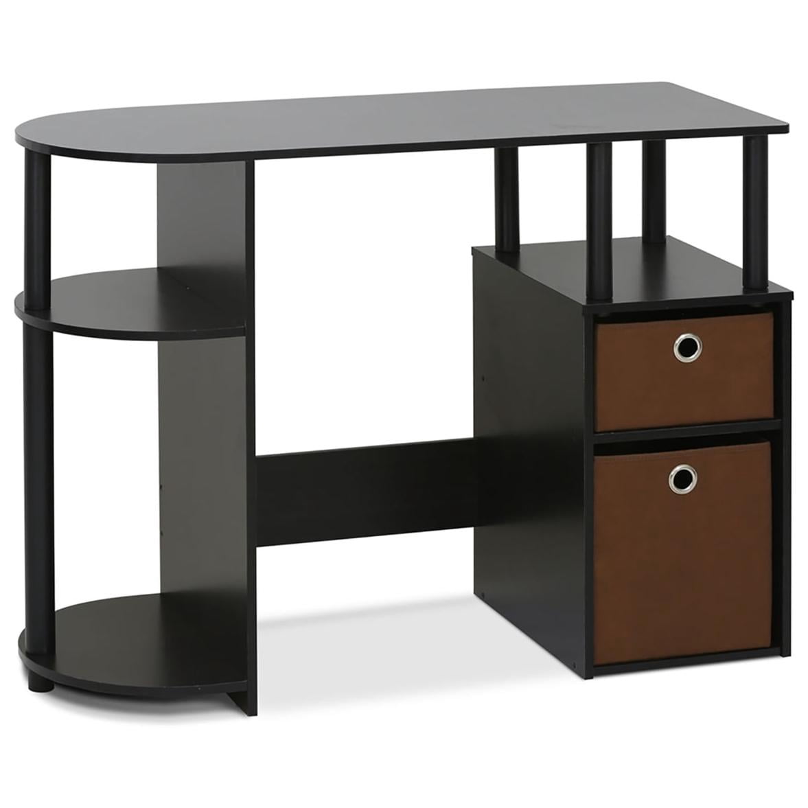 (Set of 2) Furinno JAYA Simplistic Computer Study Desk with Bin Drawers, Espresso