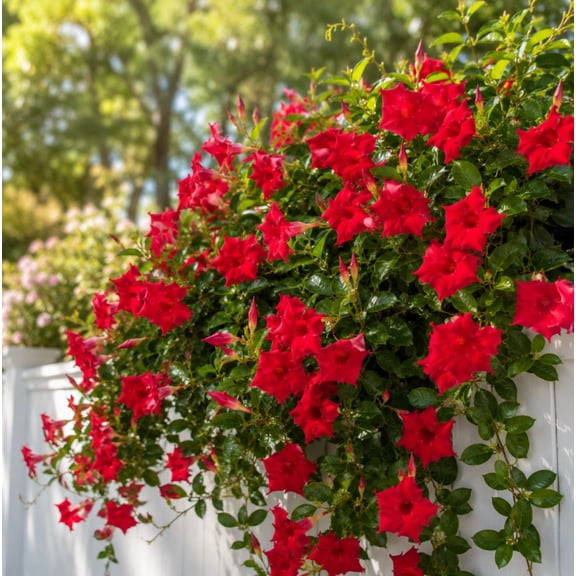 Set of 2 Fury Red Mandevilla Plants 4-6 Inch Tall, Live Tropical Flowering Vine for Trellis, Patio, Containers and Garden