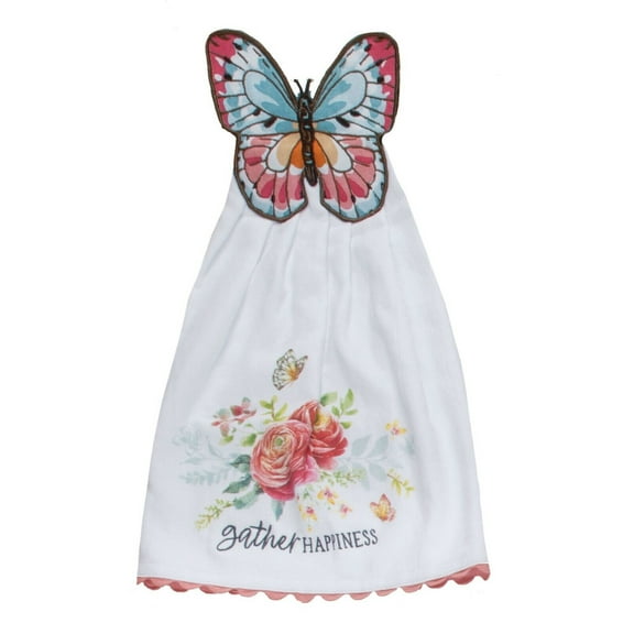 Set of 2 GARDEN BUTTERFLY Terry Kitchen Tie Towels by Kay Dee Designs