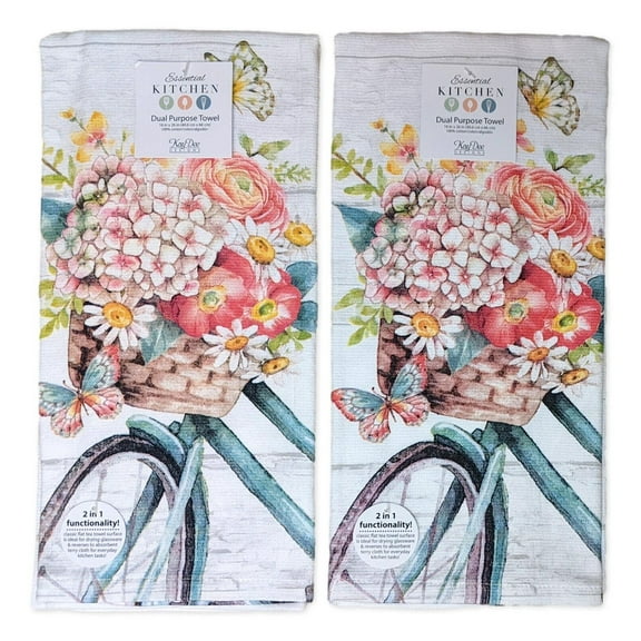 Set of 2 GARDEN BUTTERFLY Vintage Bike Terry Kitchen Towels by Kay Dee Designs
