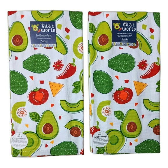 Set of 2 GUAC WORLD Avocado Guacamole Terry Kitchen Towels by Kay Dee Designs