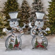 Set of 2 Galvanized Cookie Cutter Snowmen with Christmas Trees & Reindeer
