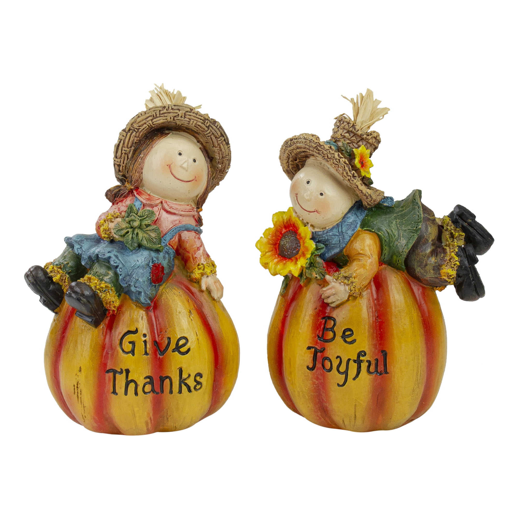 Set of 2 Girl and Boy Scarecrow Pumpkins With Sunflowers and Leaf's ...