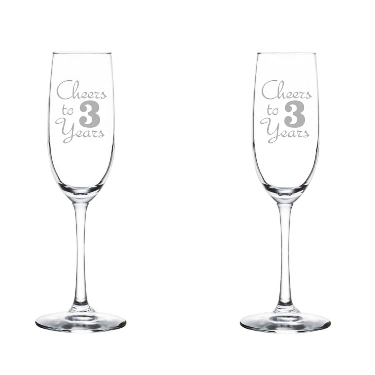 Set of 2 Glass Champagne Flutes Sparkling Wine Glasses Anniversary Cheers 3 Years (8 oz Stemmed)