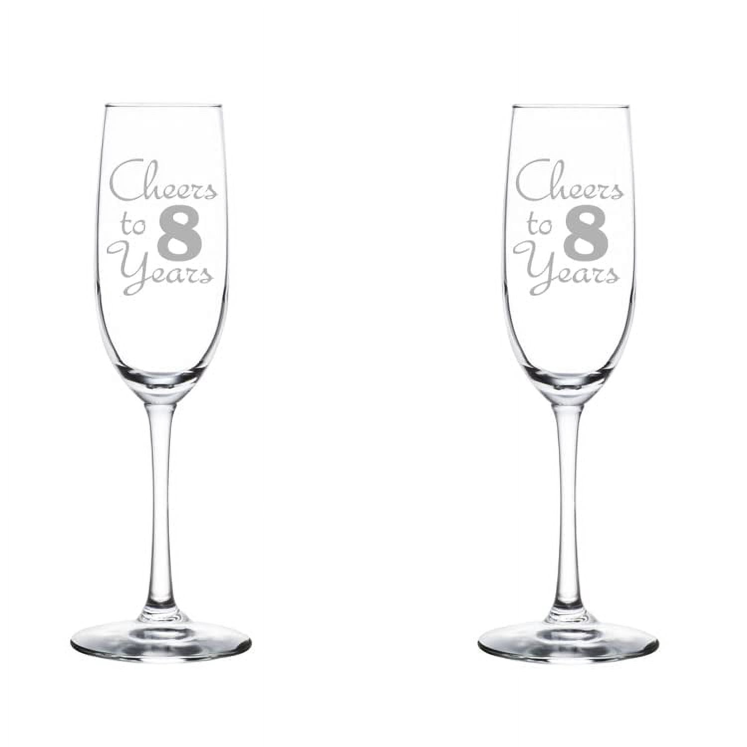 Set of 2 Glass Champagne Flutes Sparkling Wine Glasses Anniversary Cheers 8 Years (8 oz Stemmed)