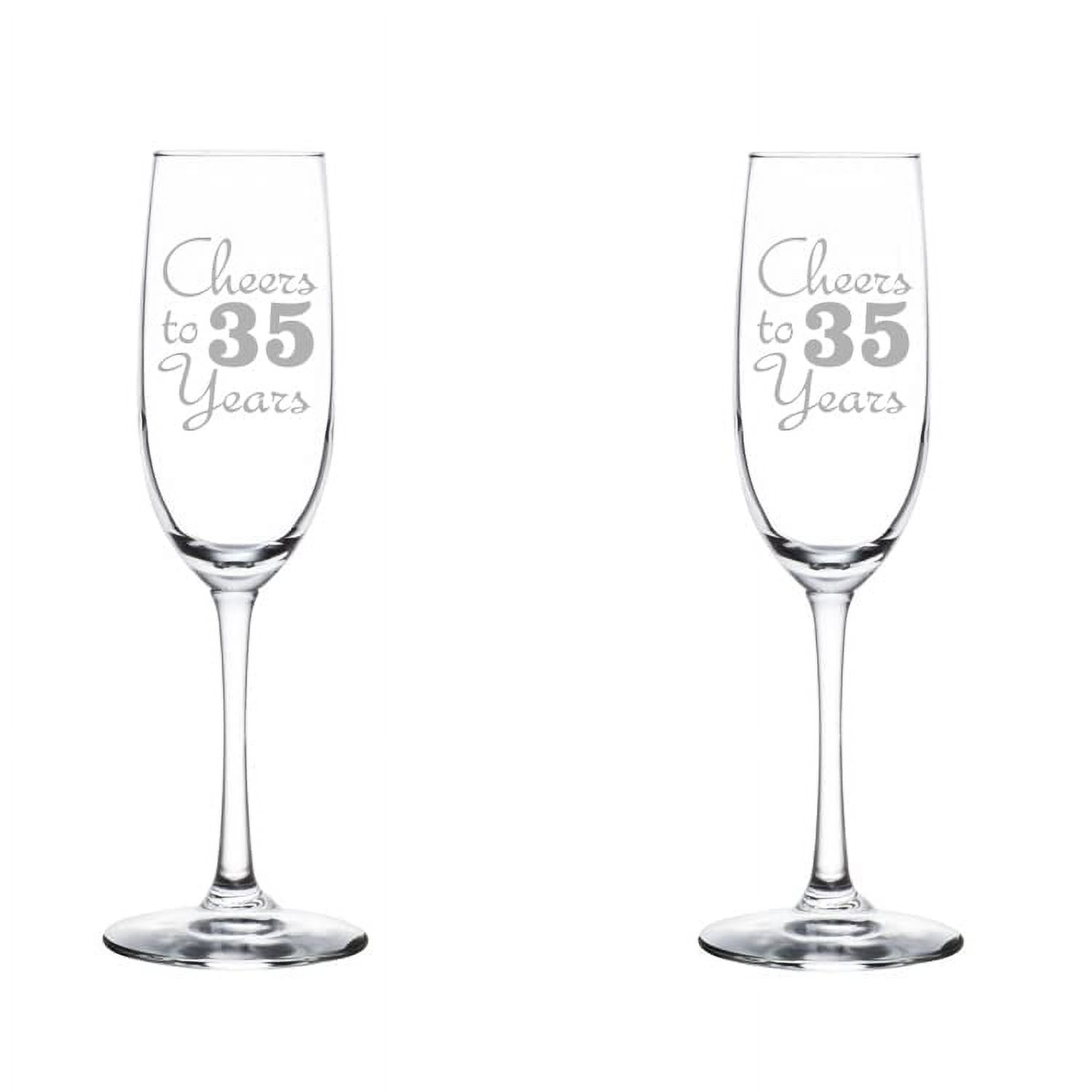 Set of 2 Glass Champagne Flutes Sparkling Wine Glasses Birthday Anniversary Cheers 35 Years (8 oz Stemmed)