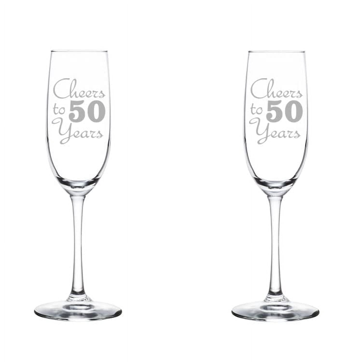 Set of 2 Glass Champagne Flutes Sparkling Wine Glasses Birthday Anniversary Cheers 50 Years (8 oz Stemmed)