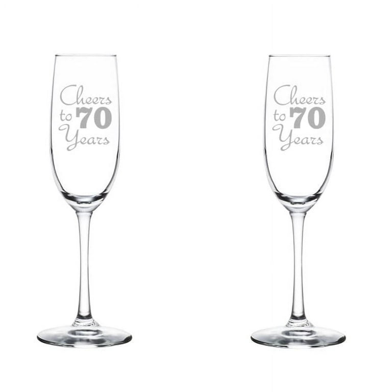 Set of 2 Glass Champagne Flutes Sparkling Wine Glasses Birthday Anniversary  Cheers 70 Years (8 oz Stemmed) 