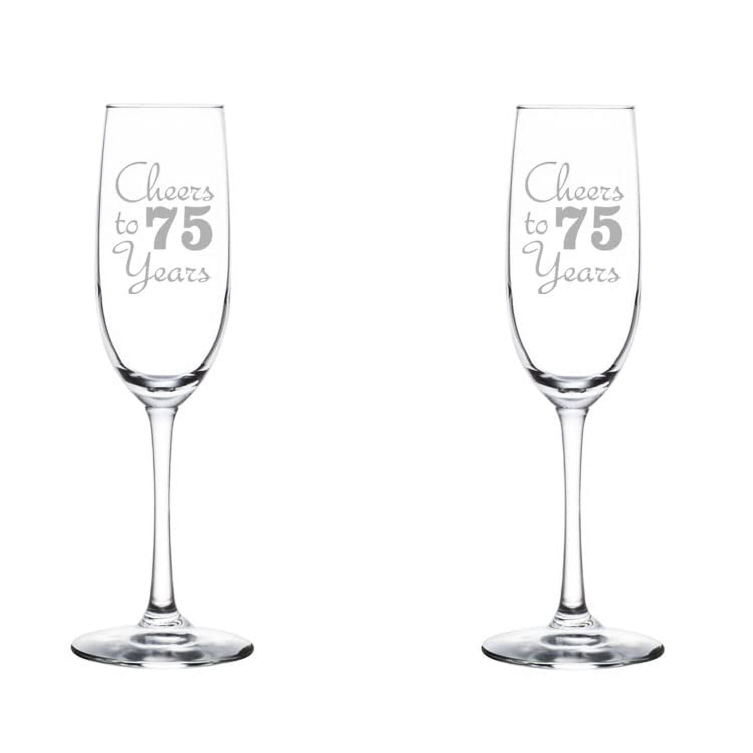 Set of 2 Glass Champagne Flutes Sparkling Wine Glasses Birthday Anniversary Cheers 75 Years (8 oz Stemmed)