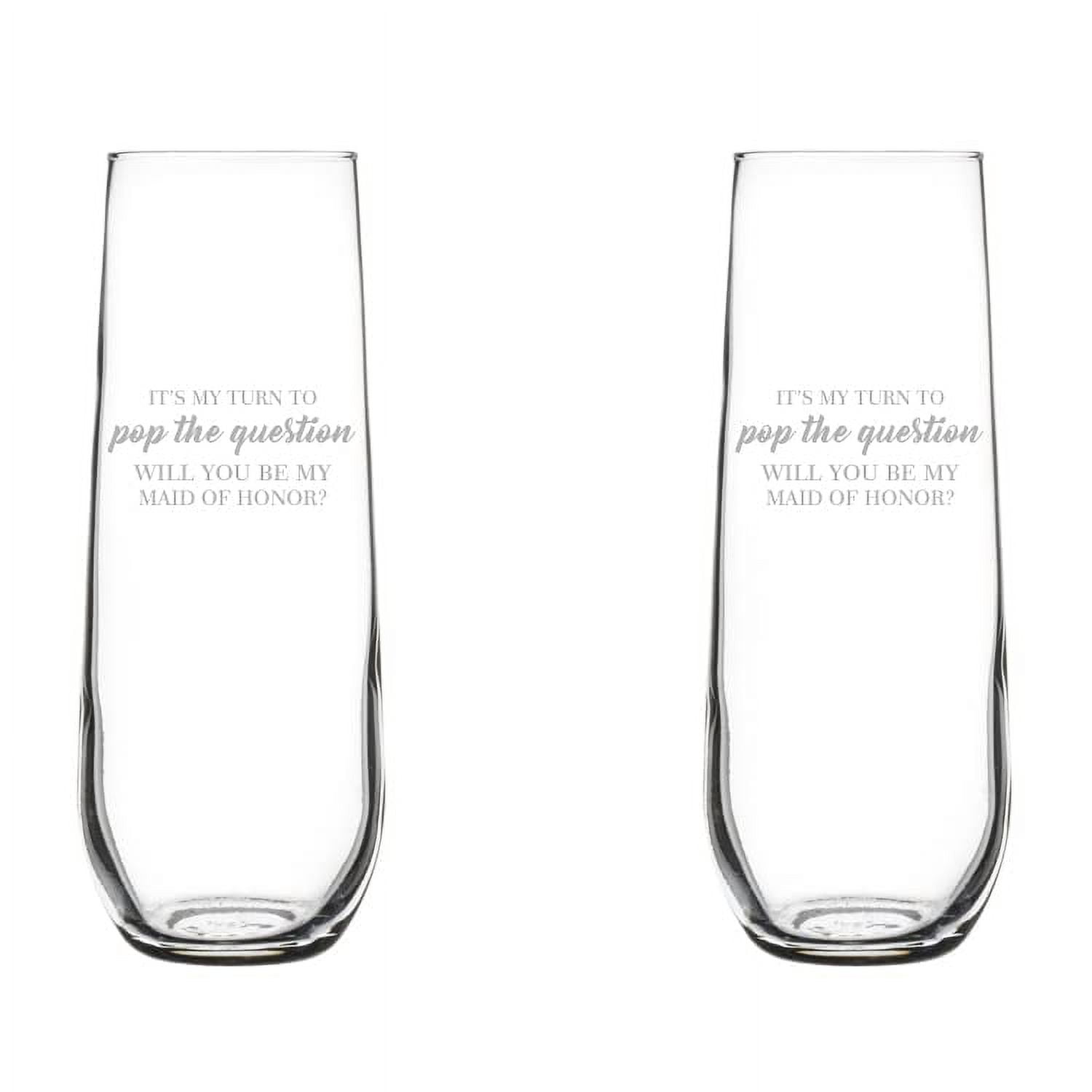 Set of 2 Glass Champagne Flutes Sparkling Wine Glasses Bridal Party Maid Of Honor Proposal Script (8.5 oz Stemless)